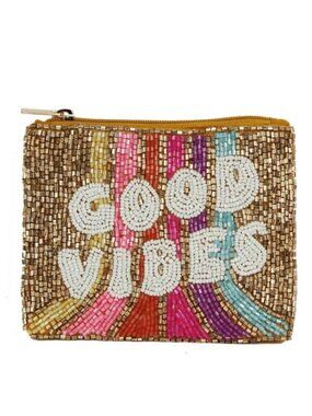 Colorful Good Vibes Beaded Coin Purse